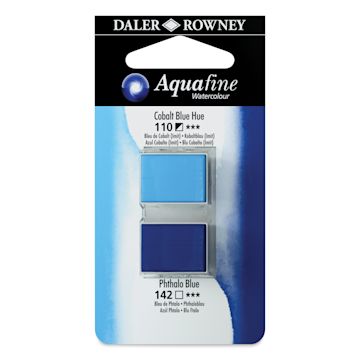 Open in modal - Daler-Rowney Aquafine Watercolors - Set of 2, Cobalt Blue Hue and Phthalo Blue, Half Pan