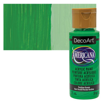 DecoArt Americana Acrylic Paint - Festive Green, 2 oz Swatch with bottle