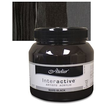 Open in modal - Chroma Atelier Interactive Artists' Acrylic - Mars Black, Liter jar and swatch