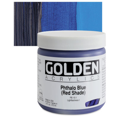 Golden Heavy Body Artist Acrylics - Phthalo Blue (Red Shade), 16 oz Jar