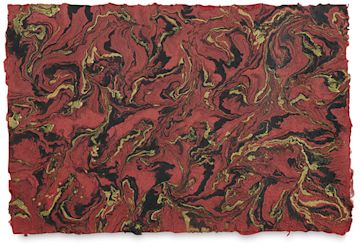 Open in modal - Nepalese Marbled Lokta Paper - Full sheet of Black and Gold effect on Red Paper