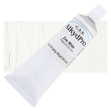 Open in modal - CAS AlkydPro Fast-Drying Alkyd Oil Color - Zinc White, 70 ml tube and swatch