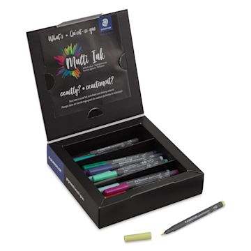 Open in modal - Staedtler Pigment Arts Pens - Brush Pens, Set of 36, lid open and pen laid out