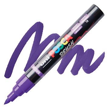 Open in modal - Posca Brush Paint Marker - Violet, Brush Tip, swatch and marker