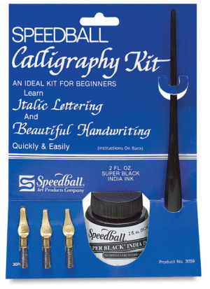 Speedball Calligraphy Kit - Front of package showing Ink, Nibs, and Pen Holder