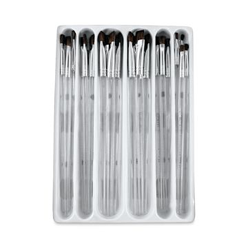 Open in modal - Clear Choice Soft Natural Hair Brushes Value Sets - 24 pc Flats shown in storage tray
