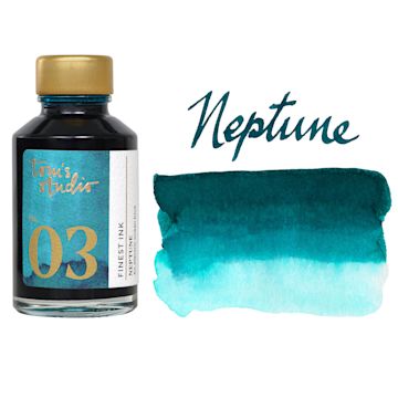 Open in modal - Tom's Studio Fountain Pen Ink - 50 ml, Neptune, bottle with swatch