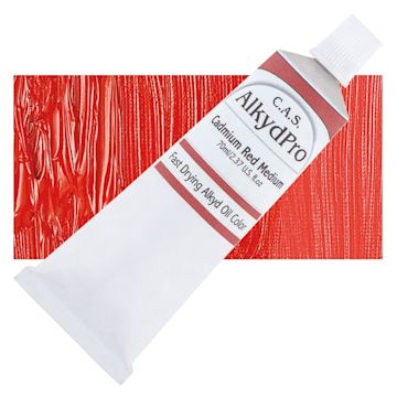 Open in modal - CAS AlkydPro Fast-Drying Alkyd Oil Color - Cadmium Red Medium, 70 ml tube and swatch