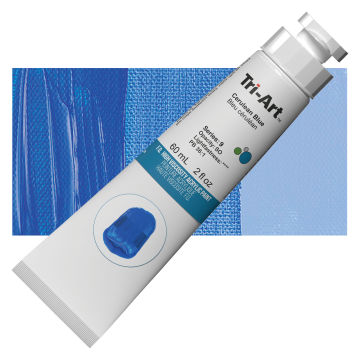 Tri-Art High Viscosity Artist Acrylic - Cerulean Blue, 60 ml tube with swatch