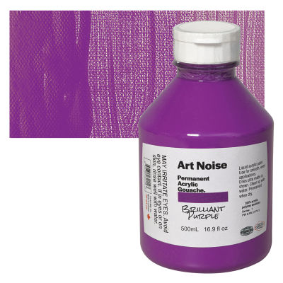 Tri-Art Art Noise Permanent Acrylic Gouache - Brilliant Purple, 500 ml, Bottle with Swatch