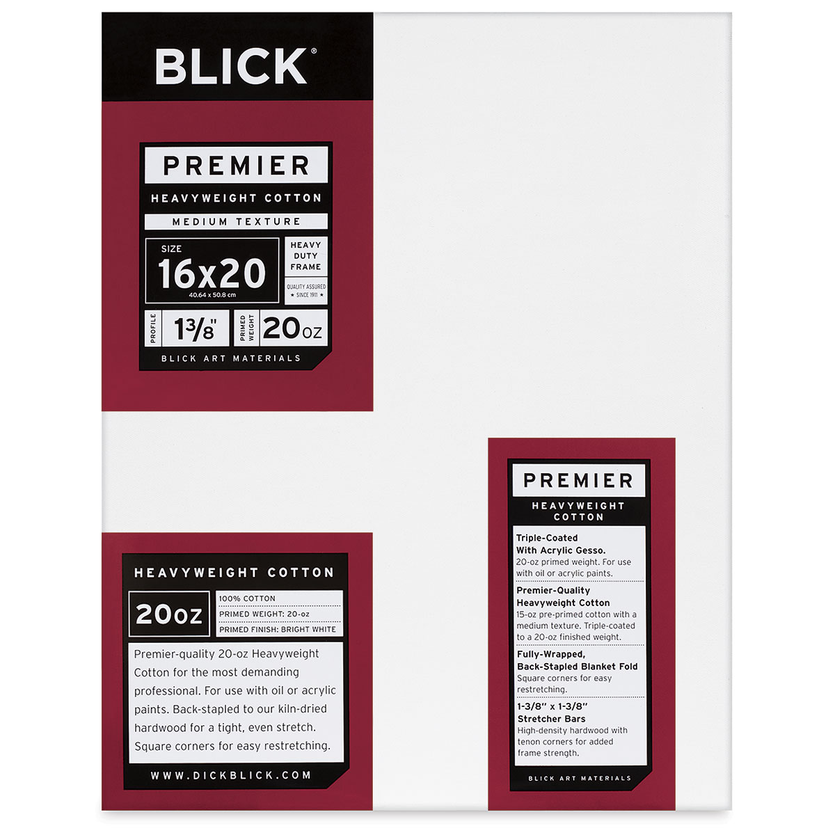 Blick Premier Heavyweight Stretched Cotton Canvas - 16' x 20', 1-3/8' Profile