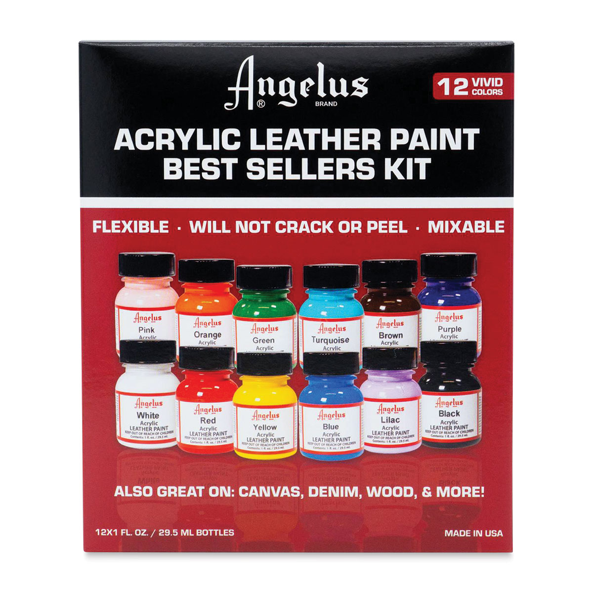 Angelus Acrylic Leather Paint - Flat Black, 4 oz