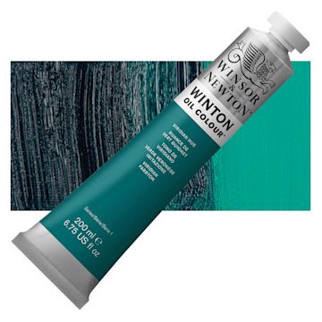 Open in modal - Winsor & Newton Winton Oil Color - Viridian Hue, 200 ml tube and swatch