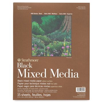 Open in modal - Strathmore 400 Series Black Mixed Media Pads - Front view of 9" x 12" pad shown