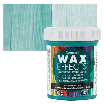 DecoArt Wax Effects Acrylic Paint - Cobalt Turquoise, 4 oz Jar with swatch