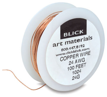Blick Copper Wire - Spool of 100 ft 24 gauge copper wire standing upright, slightly unrolled
