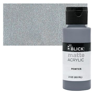 Open in modal - Blick Matte Acrylic - Pewter, 2 oz bottle and swatch