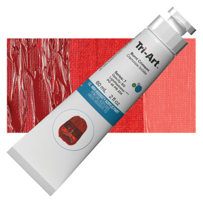Tri-Art High Viscosity Artist Acrylic - Burnt Crimson, 60 ml tube with swatch