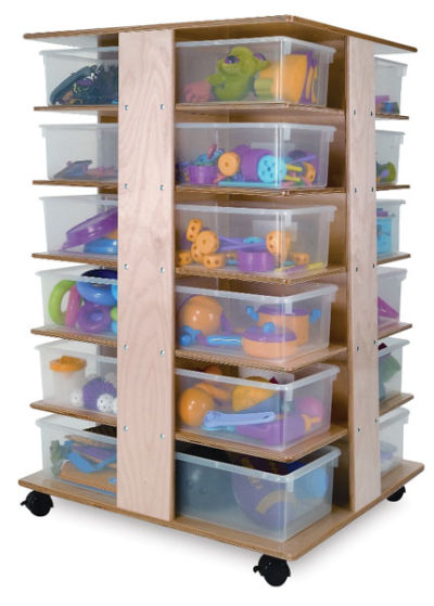Whitney Brothers 24-Cubby Tower - Shown with included bins filled with musical instruments