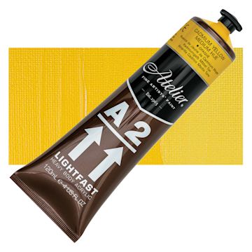 Open in modal - Chroma A2 Student Acrylic - Cadmium Yellow Medium Hue, 120 ml tube and swatch