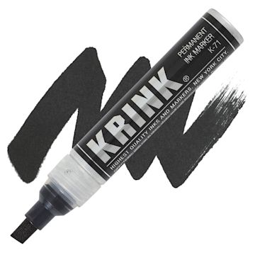 Open in modal - KRINK K-71 Permanent Ink Marker - Black, Chisel Tip marker and swatch