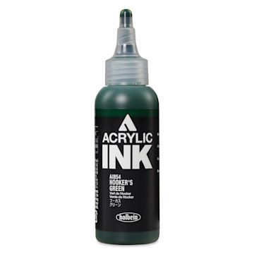 Open in modal - Holbein Acrylic Ink - Hooker's Green, 100 ml, front of the bottle