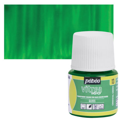 Pebeo Vitrea 160 Glass Paint - Oriental Green, Glossy, 45 ml bottle (swatch and bottle)