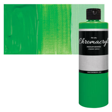 Chromacryl Students' Acrylics - Neon Green, 16 oz bottle and swatch