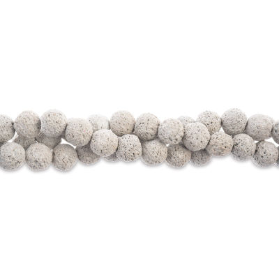 John Bead Earth's Jewels Lava Stone Bead Strand - Arctic White, 8 mm, 8" Strand (Close-up of beads)
