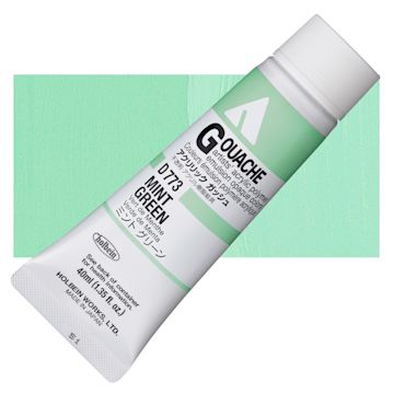 Open in modal - Holbein Acrylic Gouache - Mint Green, 40 ml tube and swatch