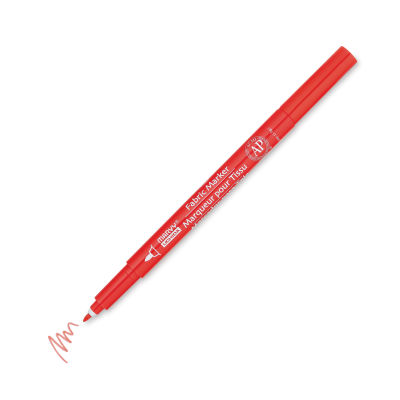 Marvy Uchida Fine Point Fabric Marker - Red (Marker with swatch, Cap off)