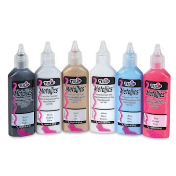 Open in modal - Tulip Dimensional Fabric Paint Set - Components of Metallic Set of 6 shown front view