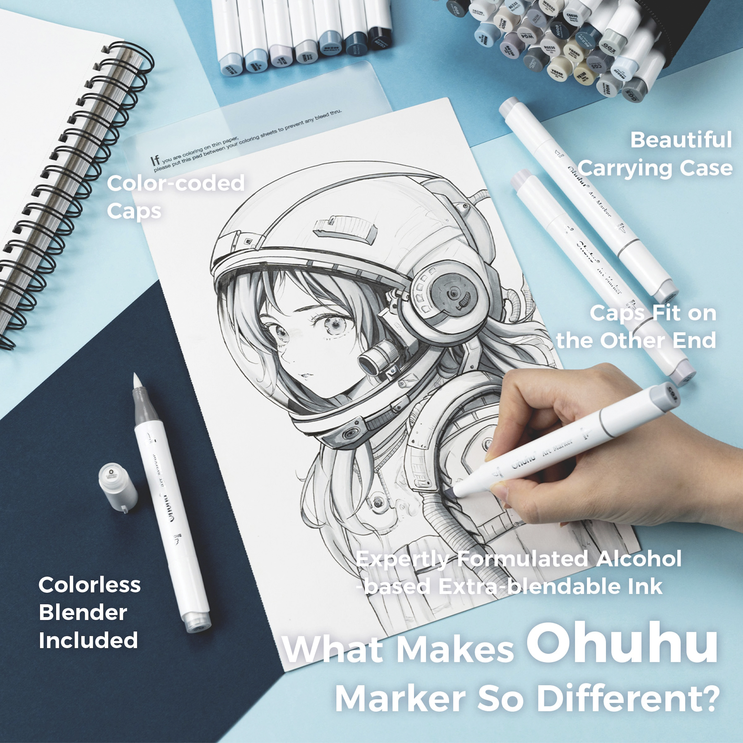 Ohuhu Honolulu Dual Tip Marker Sets - Set of 36, Grayscale