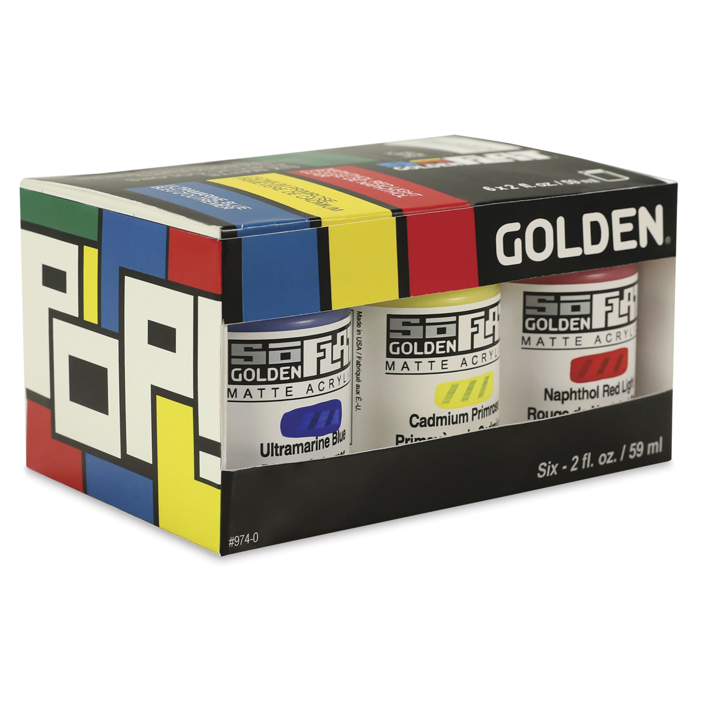 Golden SoFlat Matte Acrylic Paint - Pop, Set of 6, 59 ml, Jar, packaging