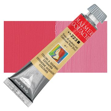 Open in modal - Maimeri Artist Gouache - Cadmium Red Hue, 20 ml tube and swatch