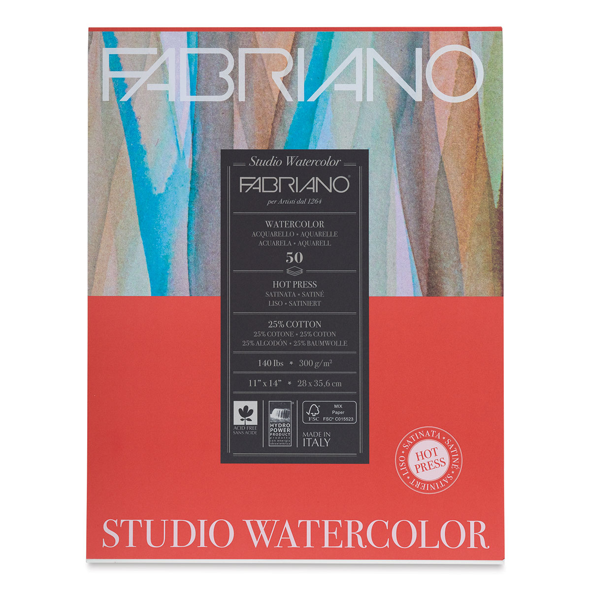 Fabriano Studio Watercolor Pad - 11' x 14', 300 gsm, Hot Press, 50 Sheets