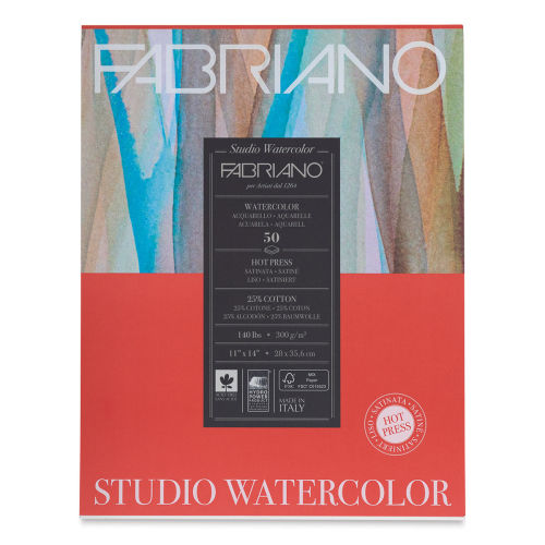 Fabriano Studio Watercolor Pad - 11'' x 14'', 300 gsm, Hot Press, 50  Sheets