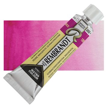 Open in modal - Rembrandt Artist Watercolor - Quinacridone Rose Magenta, 10 ml tube and swatch