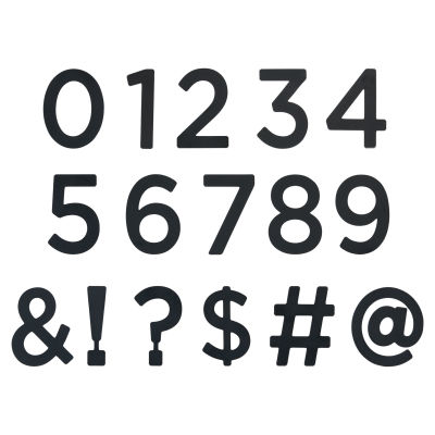 Park Lane Metal Numbers - Wide San Serif, numbers and symbols laid out