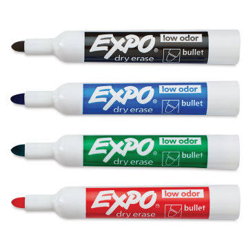 Expo Dry Erase Low Odor Markers - Bullet Tip, Assorted Colors, Set of 4 (contents with caps off)