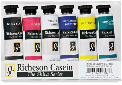 Richeson Casein Paint the Shiva Series - Basic Set, Set of 6 Colors, 37 ml  Tubes