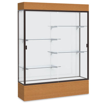 Waddell Reliant Display Cases - left angle view shows 4 shelves and sliding glass doors, white back