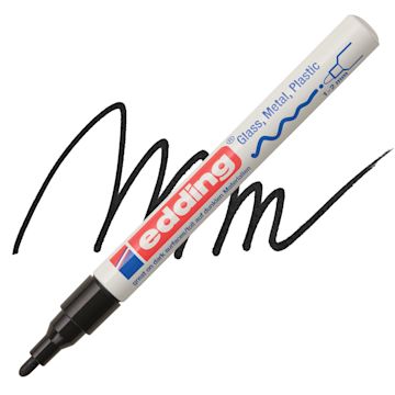 Open in modal - Edding Gloss Paint Marker - Black, Round Nib, 1-2 mm, swatch and marker