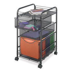 Safco Onyx Mesh File Cart, filled with office supplies