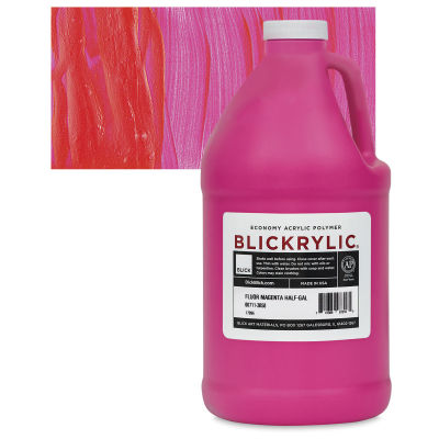 Blickrylic Student Acrylics - Fluorescent Magenta, Half Gallon bottle and swatch