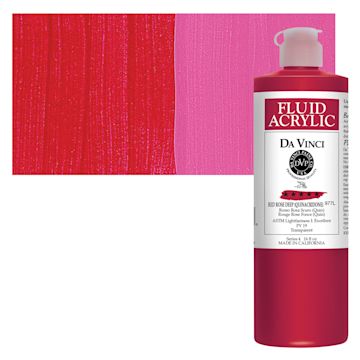 Open in modal - Da Vinci Fluid Acrylic Paint - Red Rose Deep, 16 oz bottle and swatch