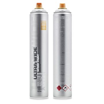 Open in modal - Montana Ultra Wide Spray Paint - Front and back of uncapped Chrome cans