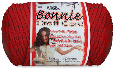 Bonnie Craft Cord - Front view of skein of Red Cord wiht label
