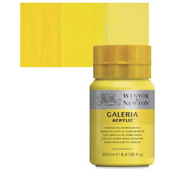 Open in modal - Winsor & Newton Galeria Flow Acrylic - Cadmium Yellow Medium Hue, 250 ml tube and swatch