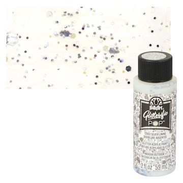 Open in modal - FolkArt Glitterific Pop Acrylic Paint - Silver Lining - Bottle and Swatch